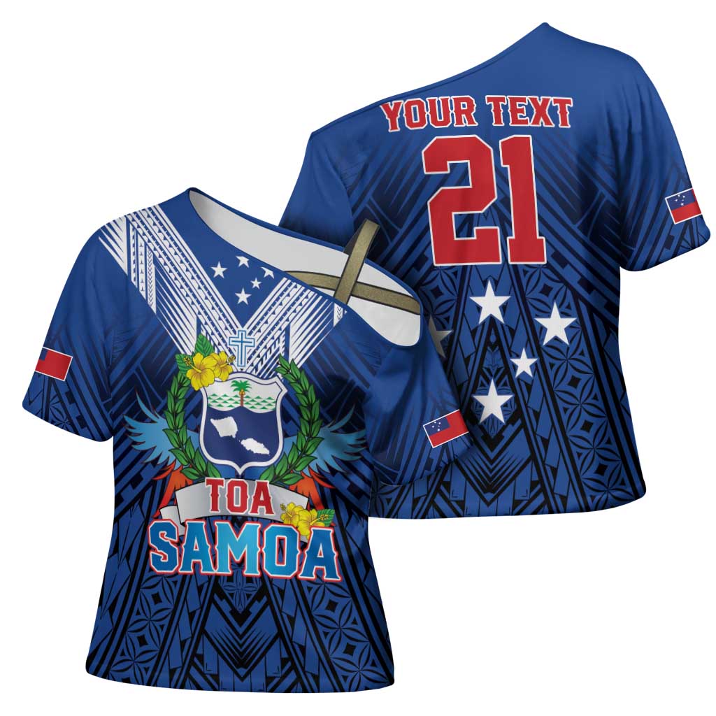 Custom Rugby Toa Samoa Cross Shoulder Shirt Samoa mo Samoa Strength in Tatau - Polynesian Pride