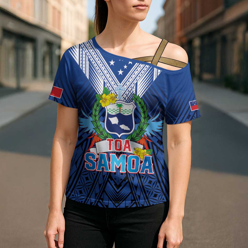 Custom Rugby Toa Samoa Cross Shoulder Shirt Samoa mo Samoa Strength in Tatau - Polynesian Pride
