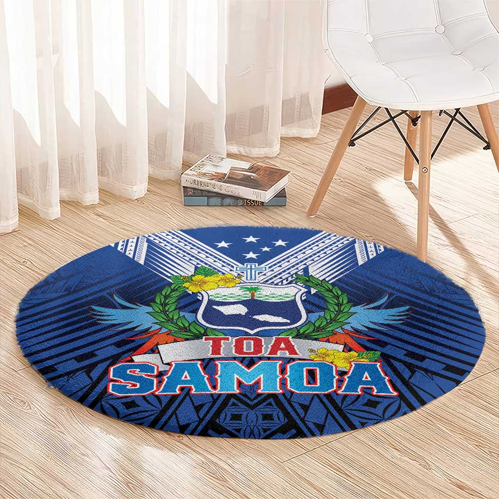 Rugby Toa Samoa Round Carpet Samoa mo Samoa Strength in Tatau - Polynesian Pride