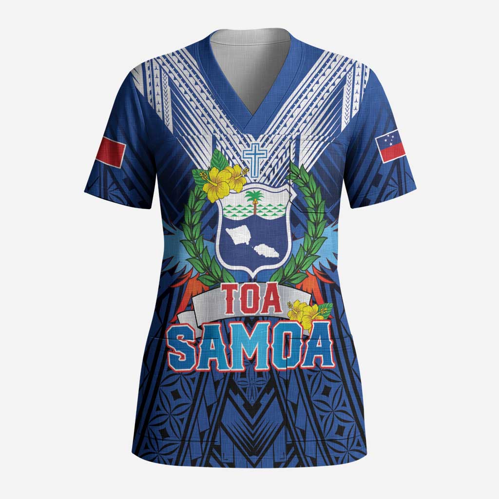 Custom Rugby Toa Samoa Scrub Top Samoa mo Samoa Strength in Tatau - Polynesian Pride
