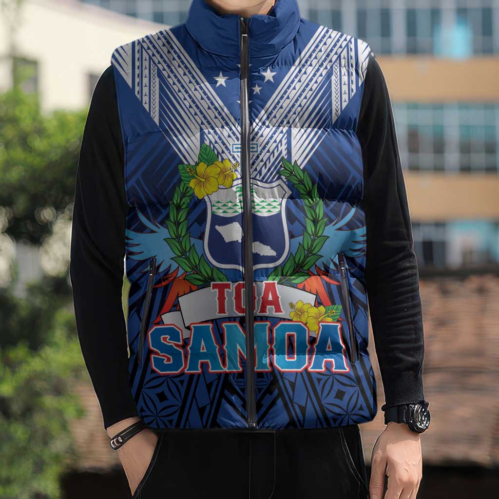 Custom Rugby Toa Samoa Sleeveless Puffer Jacket Samoa mo Samoa Strength in Tatau - Polynesian Pride