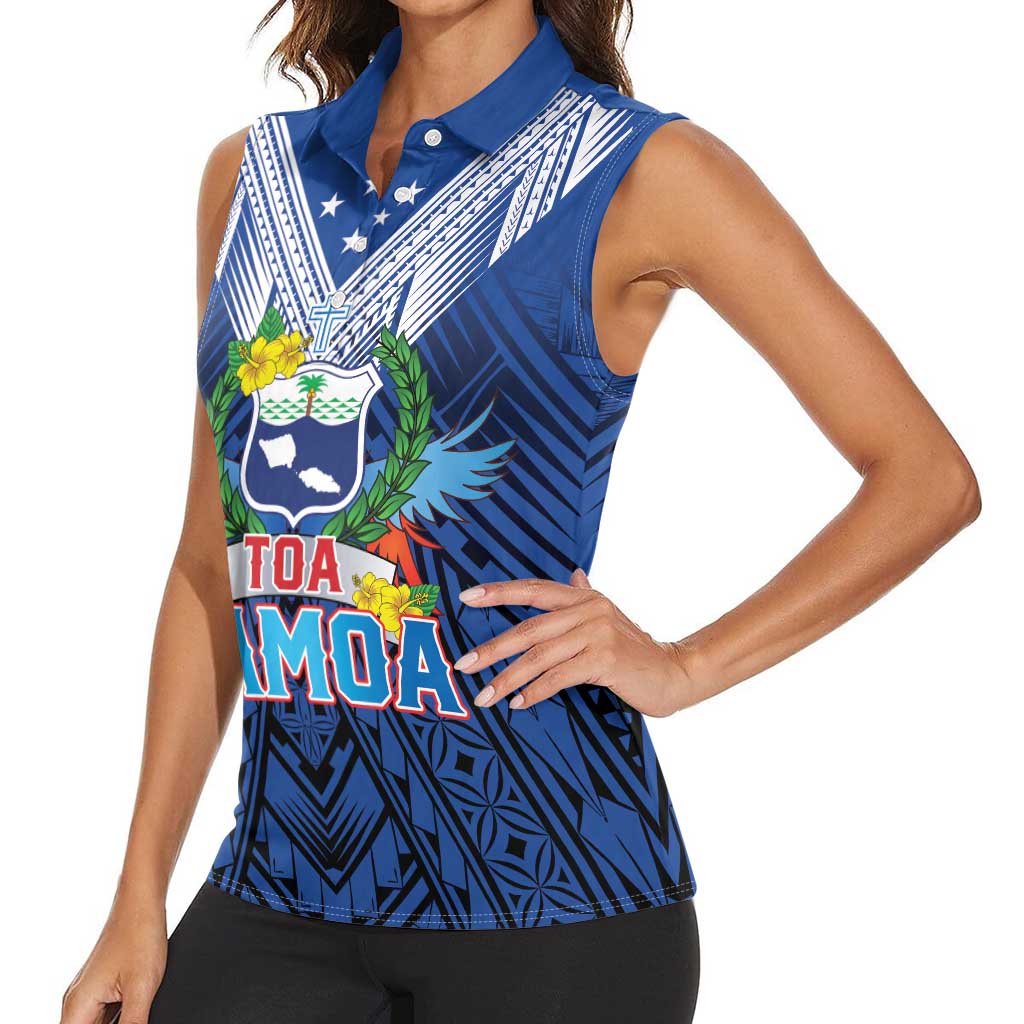 Custom Rugby Toa Samoa Women Sleeveless Polo Shirt Samoa mo Samoa Strength in Tatau - Polynesian Pride