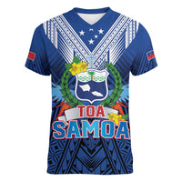 Custom Rugby Toa Samoa Women V-Neck T-Shirt Samoa mo Samoa Strength in Tatau - Polynesian Pride