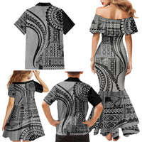 Samoa Siapo Arty Family Matching Mermaid Dress and Hawaiian Shirt Black Style LT9 - Polynesian Pride