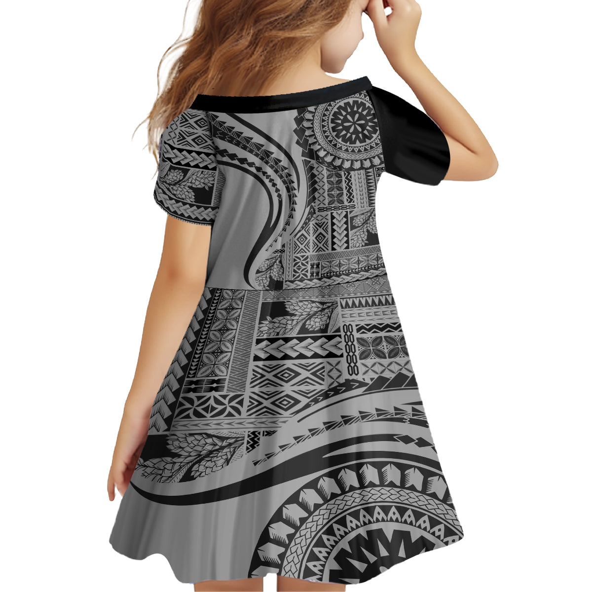 Samoa Siapo Arty Kid Short Sleeve Dress Black Style LT9 - Polynesian Pride