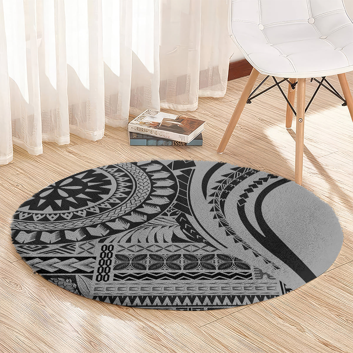 Samoa Siapo Arty Round Carpet Black Style LT9 - Polynesian Pride