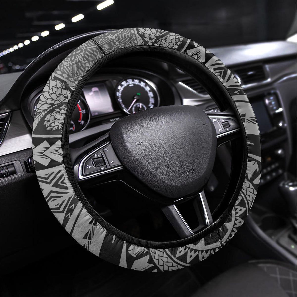 Samoa Siapo Arty Steering Wheel Cover Black Style LT9 Universal Fit Black - Polynesian Pride