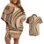 Samoa Siapo Arty Couples Matching Off Shoulder Short Dress and Hawaiian Shirt Brown Style LT9 Brown - Polynesian Pride