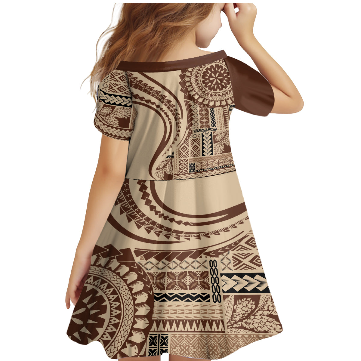 Samoa Siapo Arty Family Matching Mermaid Dress and Hawaiian Shirt Brown Style LT9 - Polynesian Pride