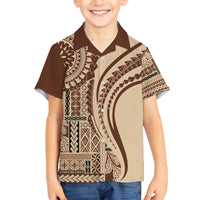 Samoa Siapo Arty Family Matching Summer Maxi Dress and Hawaiian Shirt Brown Style LT9 Son's Shirt Brown - Polynesian Pride