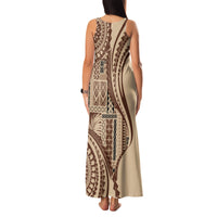 Samoa Siapo Arty Family Matching Tank Maxi Dress and Hawaiian Shirt Brown Style LT9 - Polynesian Pride