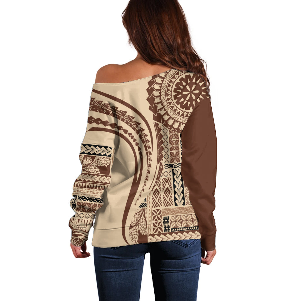 Samoa Siapo Arty Off Shoulder Sweater Brown Style LT9 - Polynesian Pride