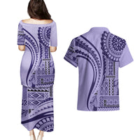 Samoa Siapo Arty Couples Matching Puletasi Dress and Hawaiian Shirt Purple Style LT9 - Polynesian Pride