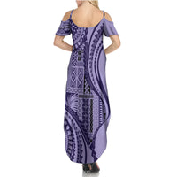 Samoa Siapo Arty Family Matching Summer Maxi Dress and Hawaiian Shirt Purple Style LT9 - Polynesian Pride