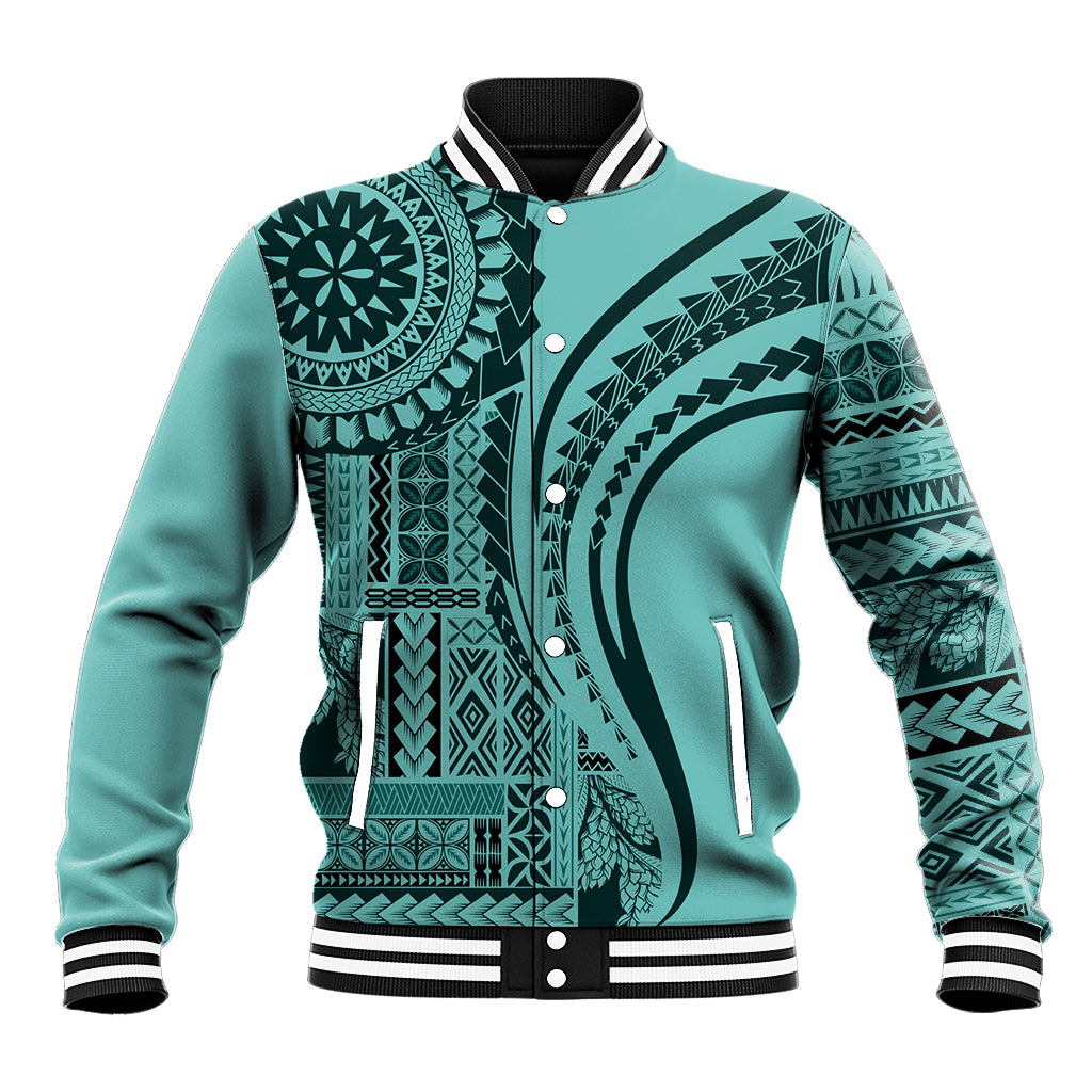 Samoa Siapo Arty Baseball Jacket Turquoise Style LT9 Unisex Turquoise - Polynesian Pride
