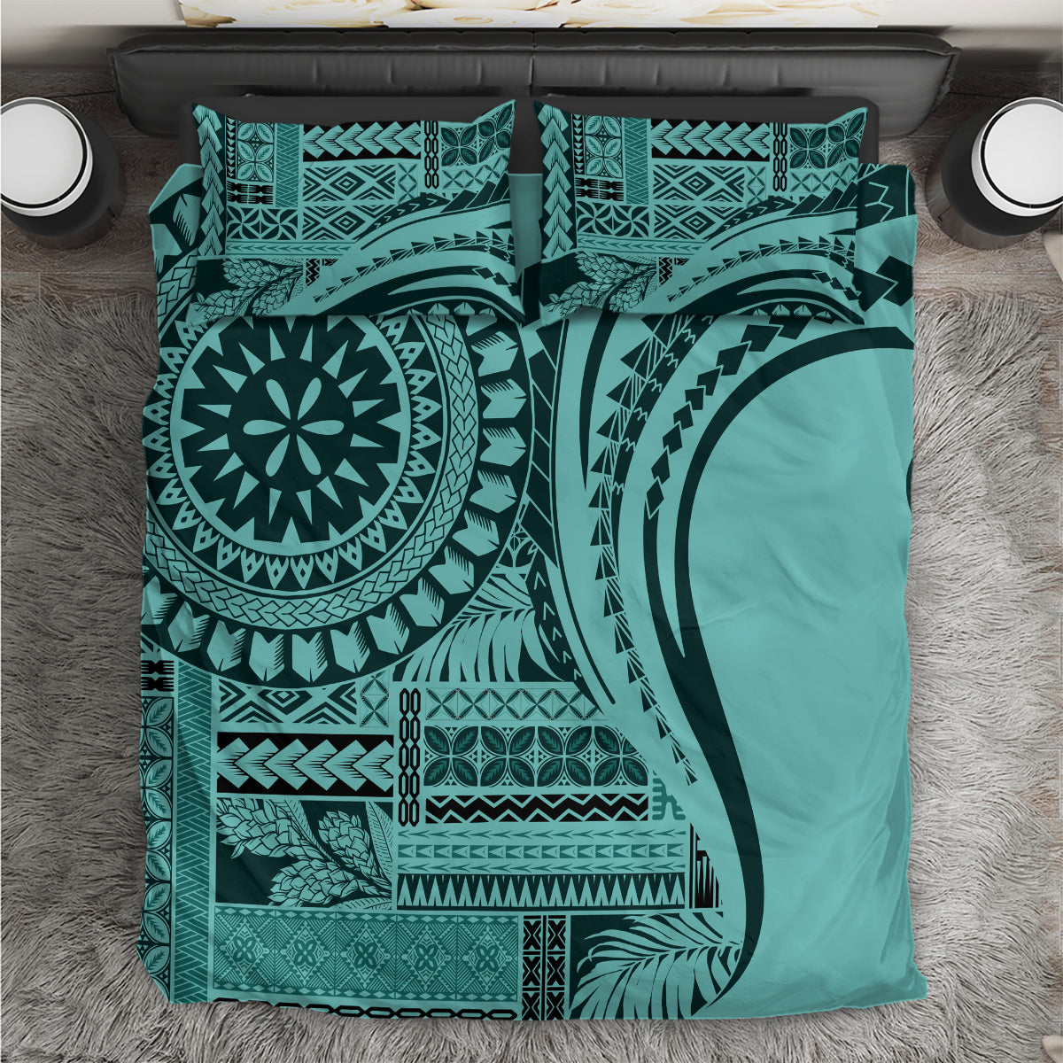 Samoa Siapo Arty Bedding Set Turquoise Style LT9 Turquoise - Polynesian Pride