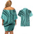 Samoa Siapo Arty Couples Matching Off Shoulder Short Dress and Hawaiian Shirt Turquoise Style LT9 - Polynesian Pride