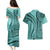 Samoa Siapo Arty Couples Matching Puletasi Dress and Hawaiian Shirt Turquoise Style LT9 - Polynesian Pride