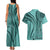 Samoa Siapo Arty Couples Matching Tank Maxi Dress and Hawaiian Shirt Turquoise Style LT9 - Polynesian Pride