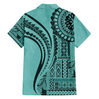 Samoa Siapo Arty Family Matching Off Shoulder Long Sleeve Dress and Hawaiian Shirt Turquoise Style LT9 - Polynesian Pride