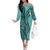 Samoa Siapo Arty Family Matching Off Shoulder Long Sleeve Dress and Hawaiian Shirt Turquoise Style LT9 Mom's Dress Turquoise - Polynesian Pride