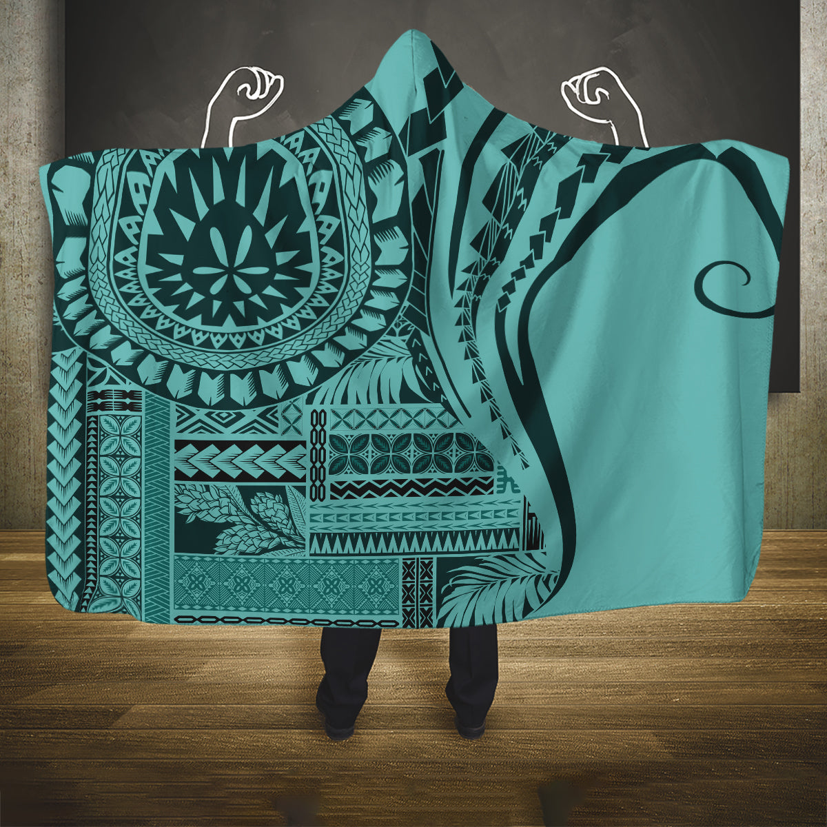 Samoa Siapo Arty Hooded Blanket Turquoise Style LT9 One Size Turquoise - Polynesian Pride
