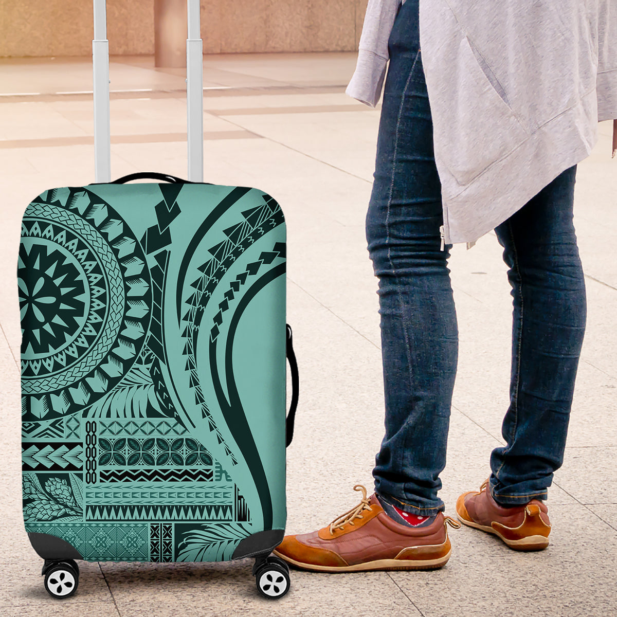 Samoa Siapo Arty Luggage Cover Turquoise Style LT9 Turquoise - Polynesian Pride