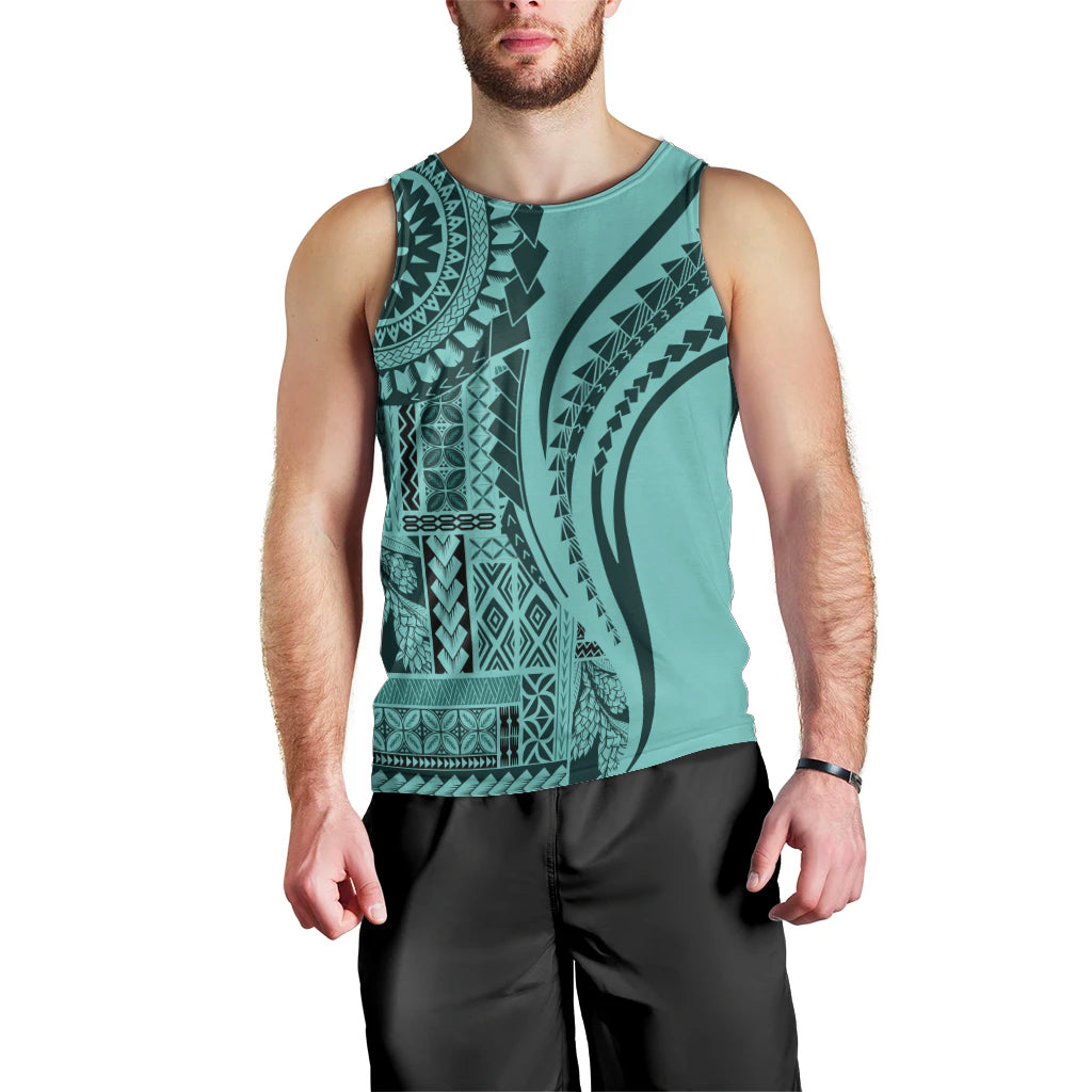 Samoa Siapo Arty Men Tank Top Turquoise Style LT9 - Polynesian Pride