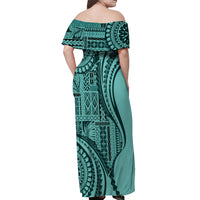 Samoa Siapo Arty Off Shoulder Maxi Dress Turquoise Style LT9 - Polynesian Pride