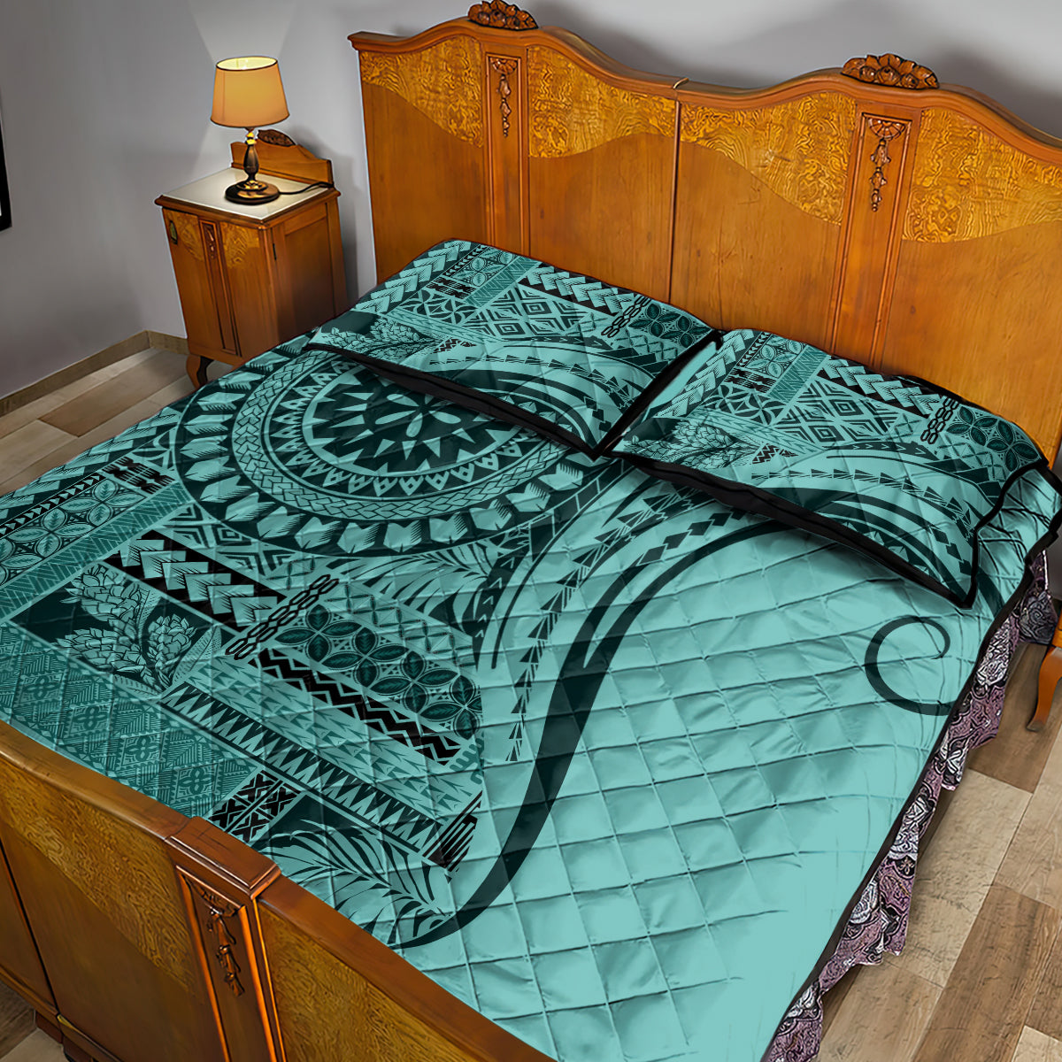 Samoa Siapo Arty Quilt Bed Set Turquoise Style LT9 - Polynesian Pride