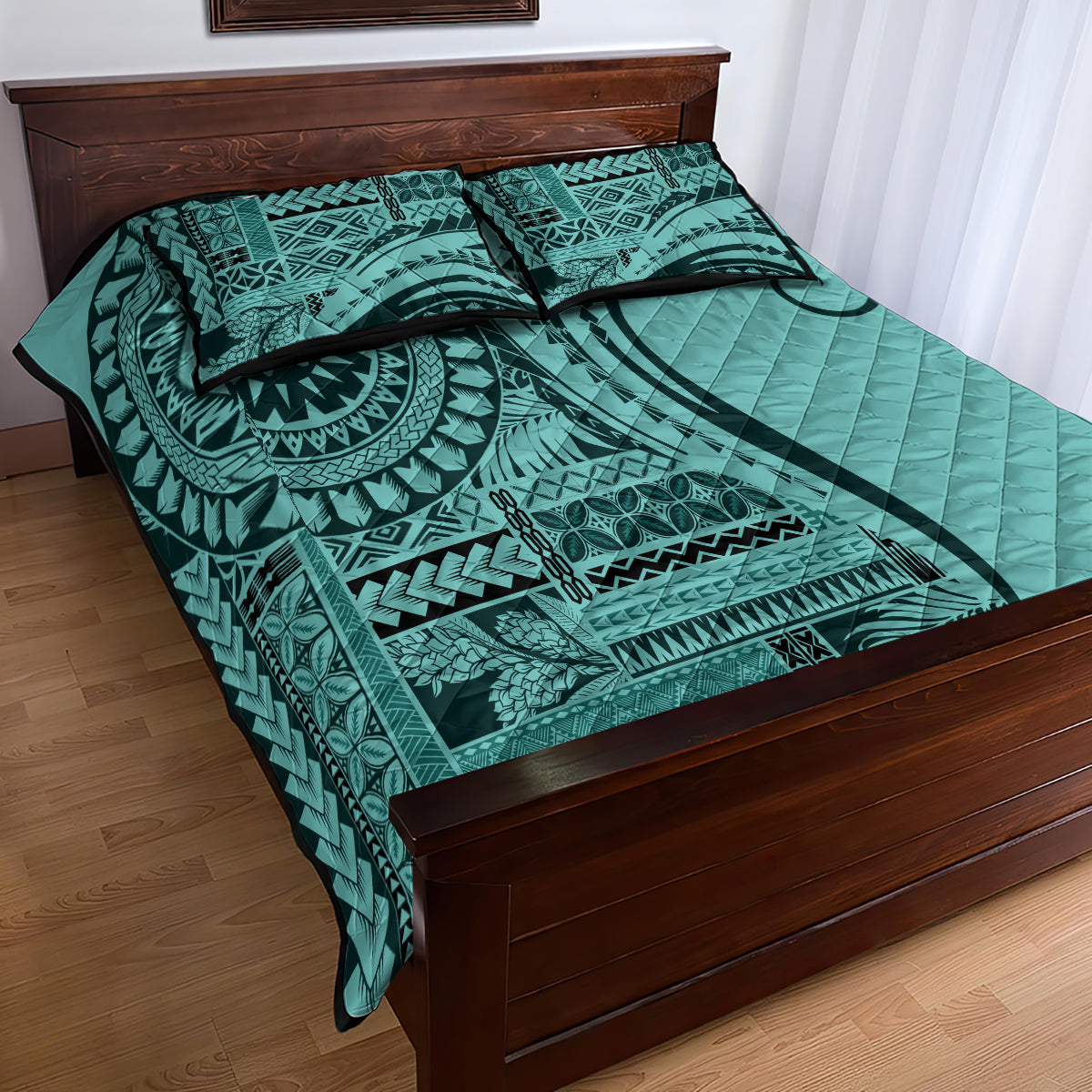 Samoa Siapo Arty Quilt Bed Set Turquoise Style LT9 - Polynesian Pride