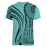 Samoa Siapo Arty Women V Neck T Shirt Turquoise Style LT9 - Polynesian Pride
