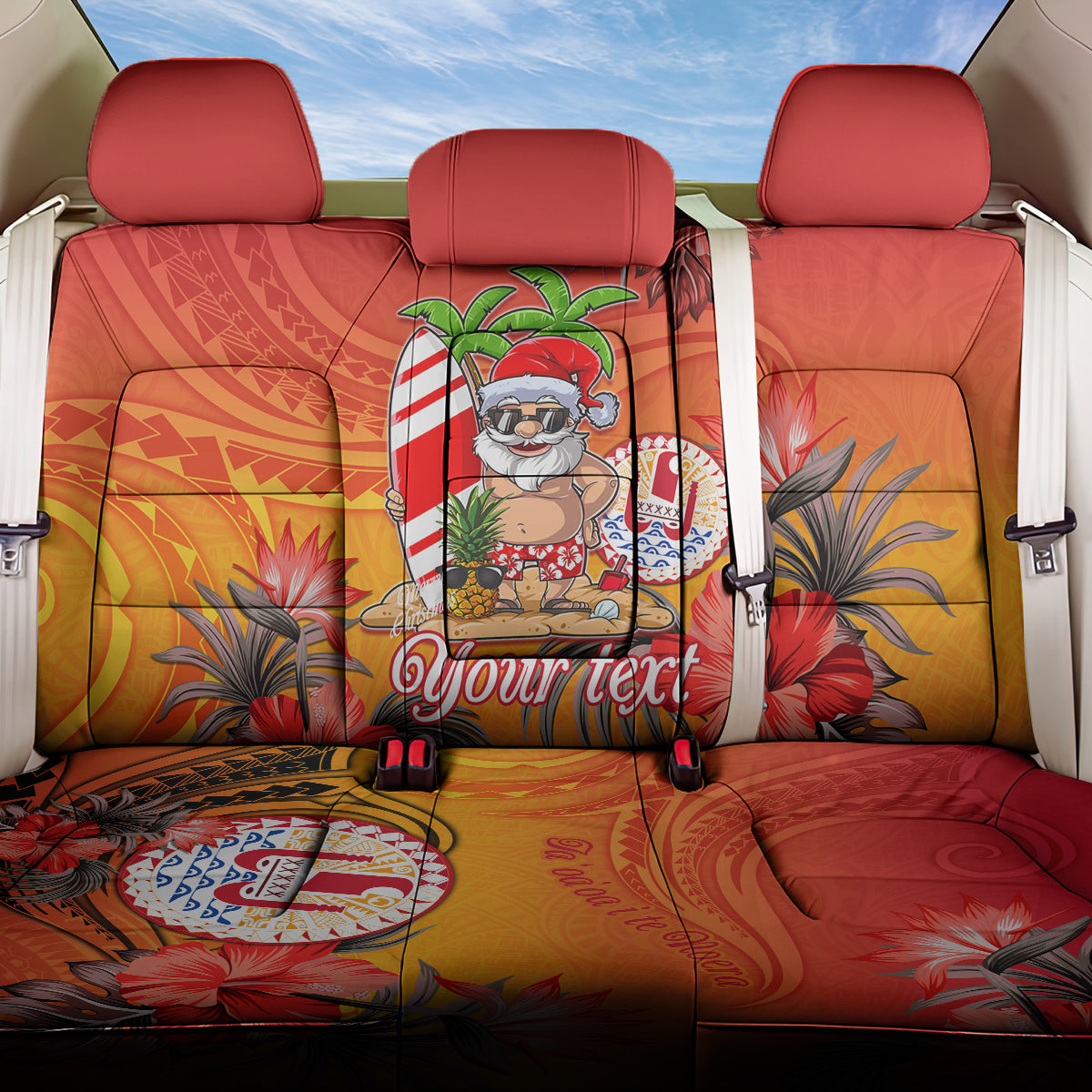 Personalised Wishes in Tahitian Christmas Back Car Seat Cover French Polynesia Santa Beach LT9 One Size Red - Polynesian Pride