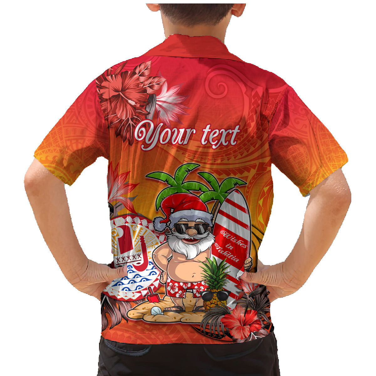 Personalised Wishes in Tahitian Christmas Family Matching Mermaid Dress and Hawaiian Shirt French Polynesia Santa Beach LT9 - Polynesian Pride