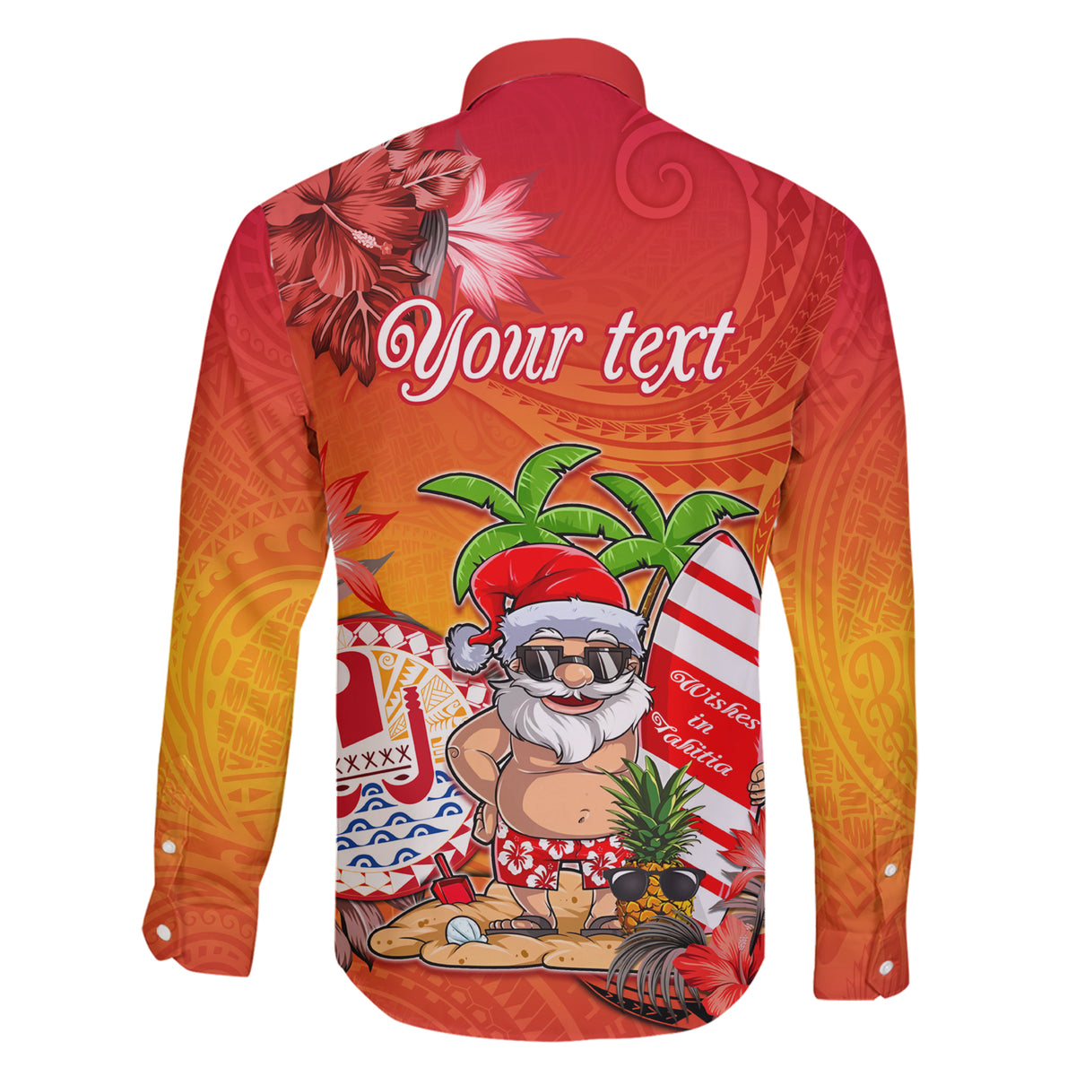 Personalised Wishes in Tahitian Christmas Family Matching Short Sleeve Bodycon Dress and Hawaiian Shirt French Polynesia Santa Beach LT9 - Polynesian Pride