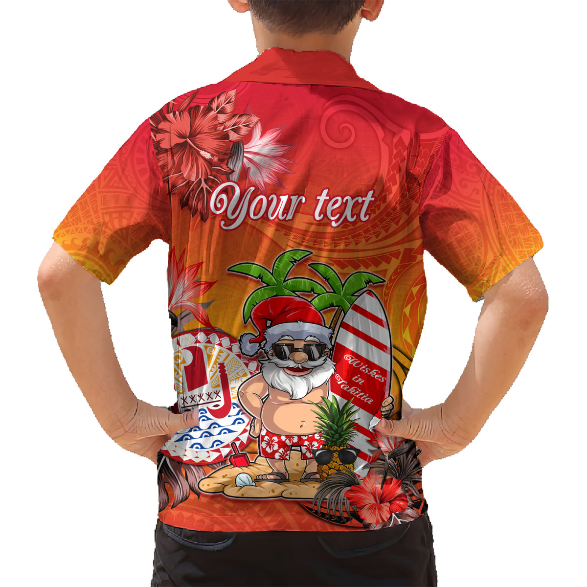 Personalised Wishes in Tahitian Christmas Hawaiian Shirt French Polynesia Santa Beach LT9 - Polynesian Pride