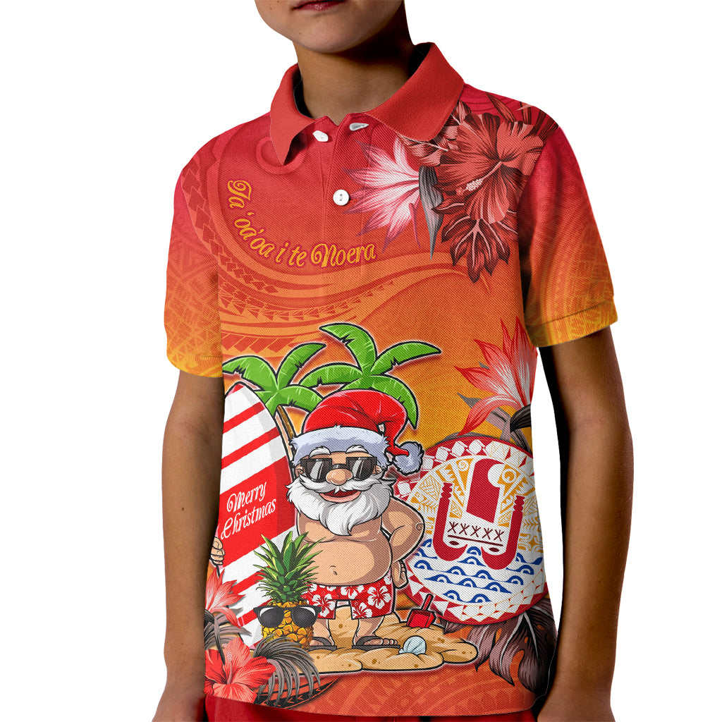 Personalised Wishes in Tahitian Christmas Kid Polo Shirt French Polynesia Santa Beach LT9 Kid Red - Polynesian Pride