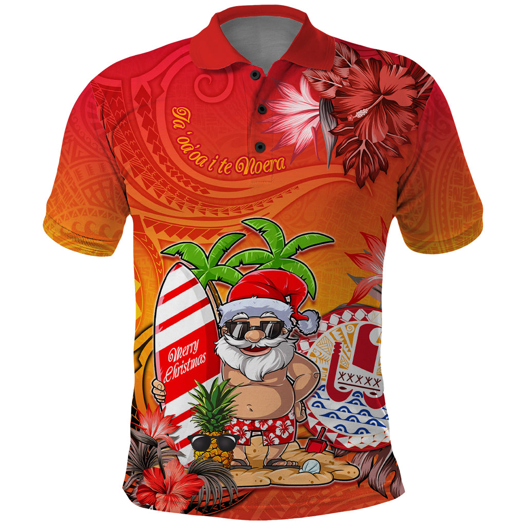 Personalised Wishes in Tahitian Christmas Polo Shirt French Polynesia Santa Beach LT9 Red - Polynesian Pride