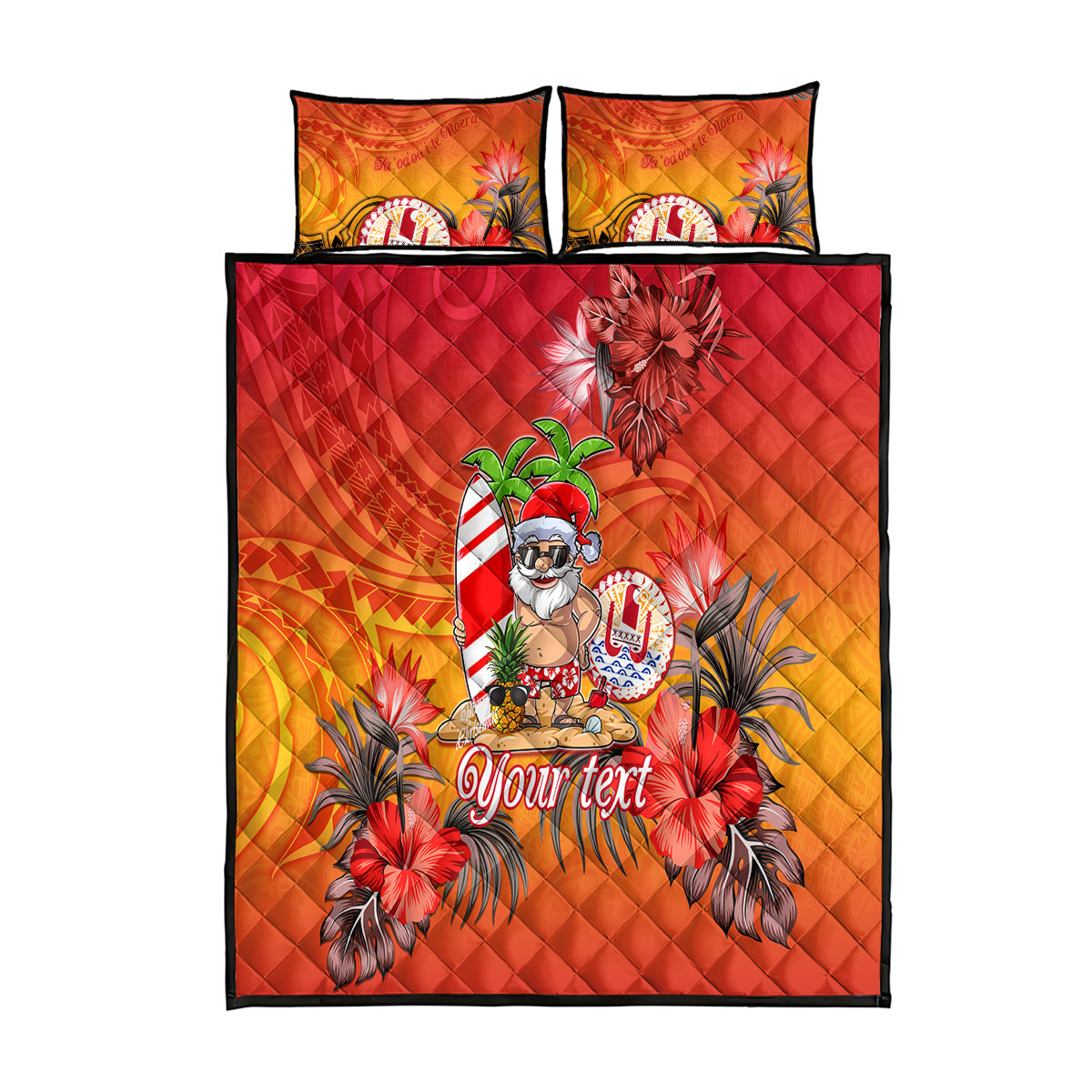 Personalised Wishes in Tahitian Christmas Quilt Bed Set French Polynesia Santa Beach LT9 Red - Polynesian Pride
