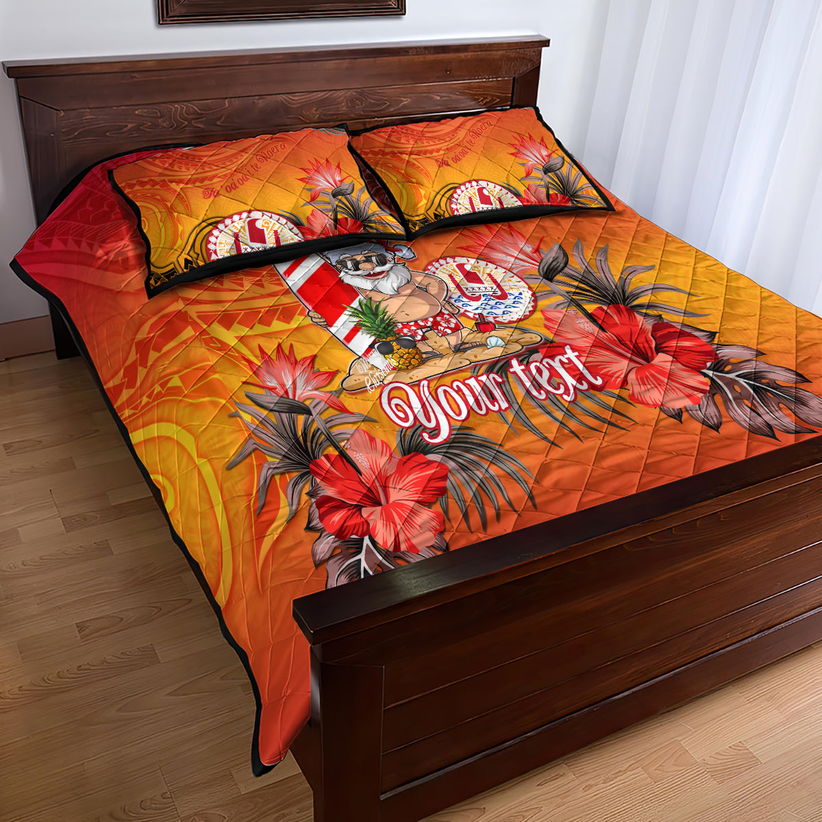 Personalised Wishes in Tahitian Christmas Quilt Bed Set French Polynesia Santa Beach LT9 - Polynesian Pride