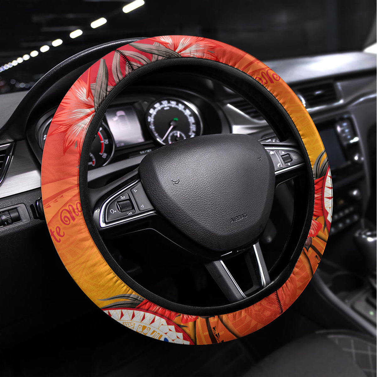 Personalised Wishes in Tahitian Christmas Steering Wheel Cover French Polynesia Santa Beach