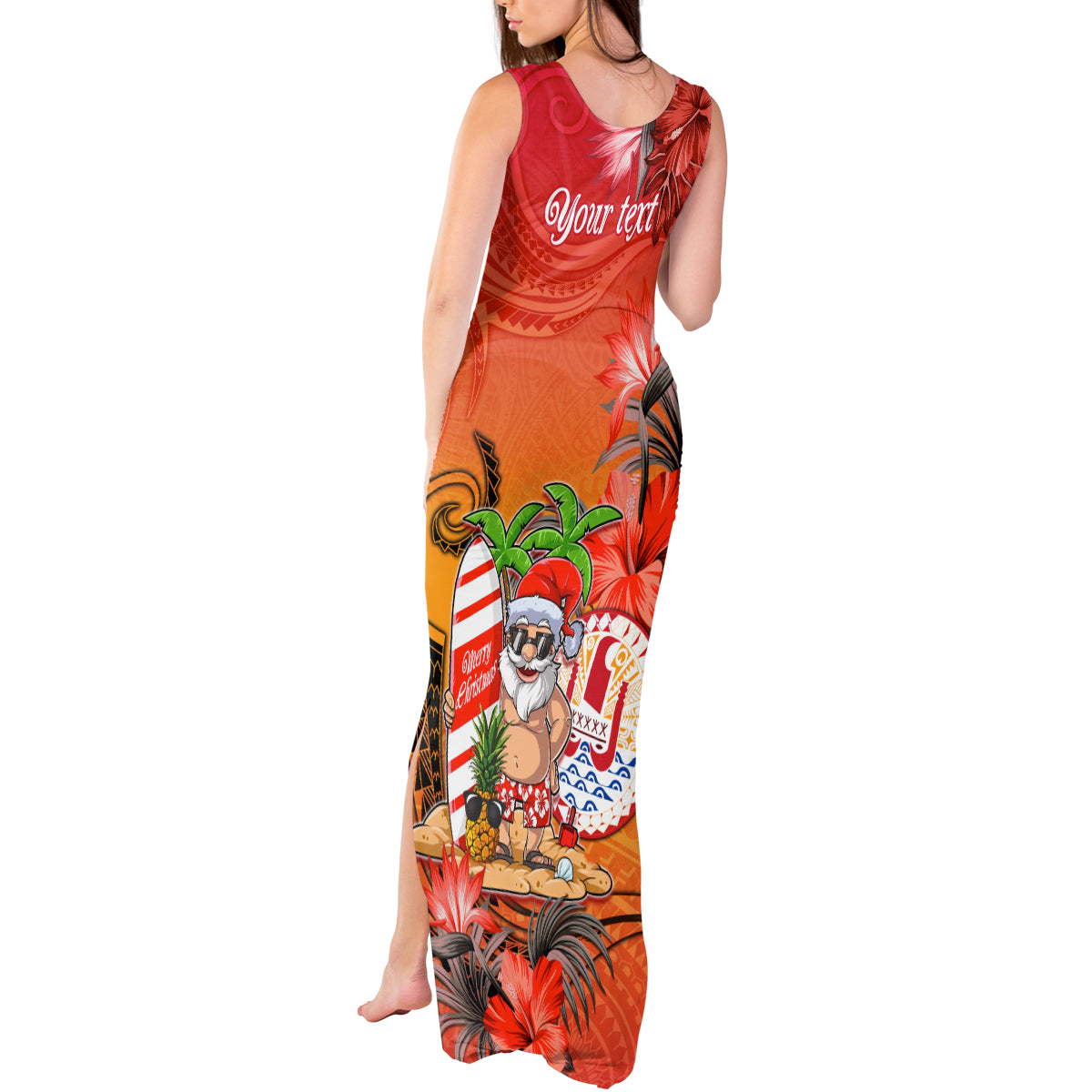 Personalised Wishes in Tahitian Christmas Tank Maxi Dress French Polynesia Santa Beach LT9 - Polynesian Pride