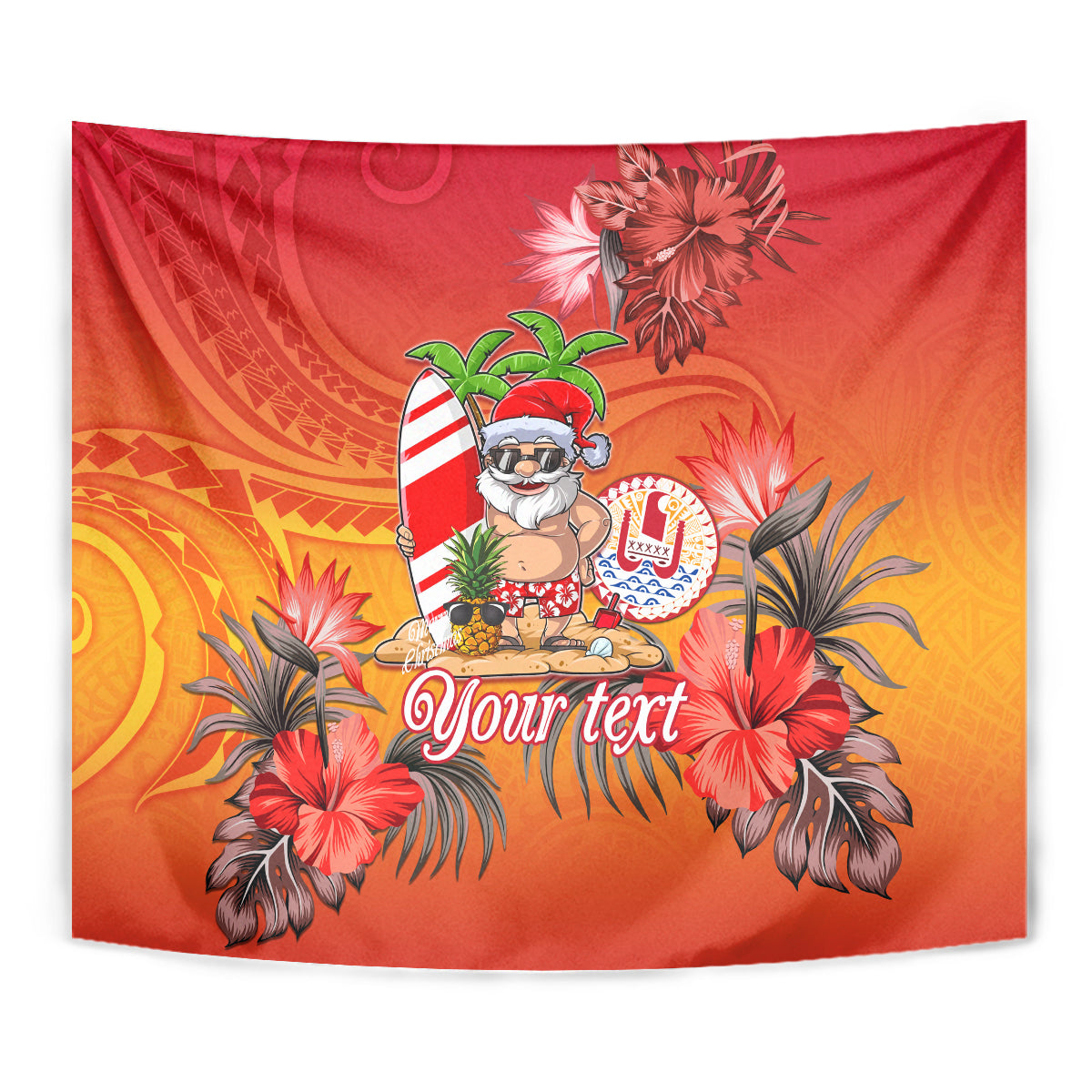 Personalised Wishes in Tahitian Christmas Tapestry French Polynesia Santa Beach LT9 - Polynesian Pride