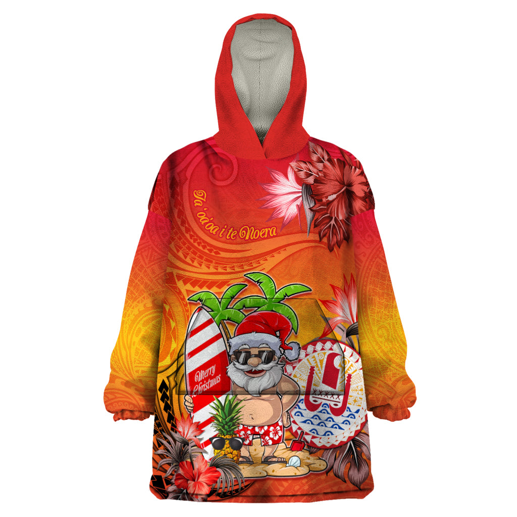 Personalised Wishes in Tahitian Christmas Wearable Blanket Hoodie French Polynesia Santa Beach LT9 One Size Red - Polynesian Pride