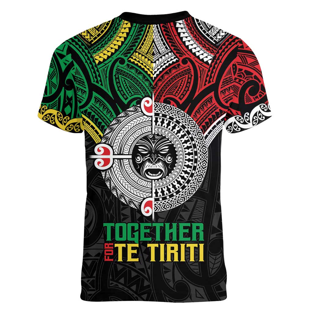 Aotearoa and Cook Islands Mo Te Tiriti Women V-Neck T-Shirt New Zealand Honour The Treaty Ake!Ake!Ake!