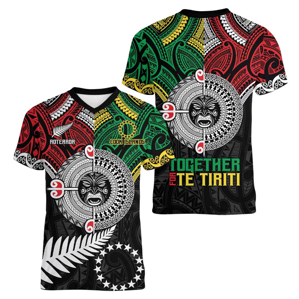 Aotearoa and Cook Islands Mo Te Tiriti Women V-Neck T-Shirt New Zealand Honour The Treaty Ake!Ake!Ake!