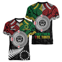 Aotearoa and Cook Islands Mo Te Tiriti Women V-Neck T-Shirt New Zealand Honour The Treaty Ake!Ake!Ake!