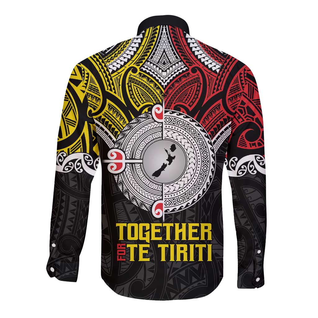 Aotearoa and Niue Mo Te Tiriti Long Sleeve Button Shirt New Zealand Honour The Treaty Ake!Ake!Ake!