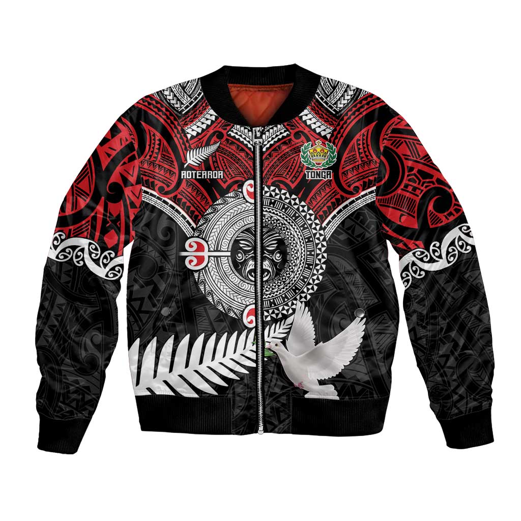 Aotearoa and Tonga Mo Te Tiriti Bomber Jacket New Zealand Honour The Treaty Ake!Ake!Ake! LT9 Unisex Red - Polynesian Pride