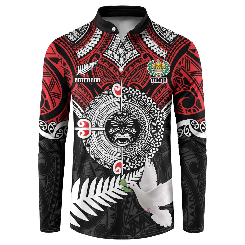 Aotearoa and Tonga Mo Te Tiriti Button Sweatshirt New Zealand Honour The Treaty Ake!Ake!Ake! LT9 Red - Polynesian Pride
